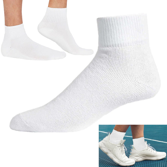 12 Pairs Sport Socks High Performance Running Quarter Ankle Crew Men White 10-13