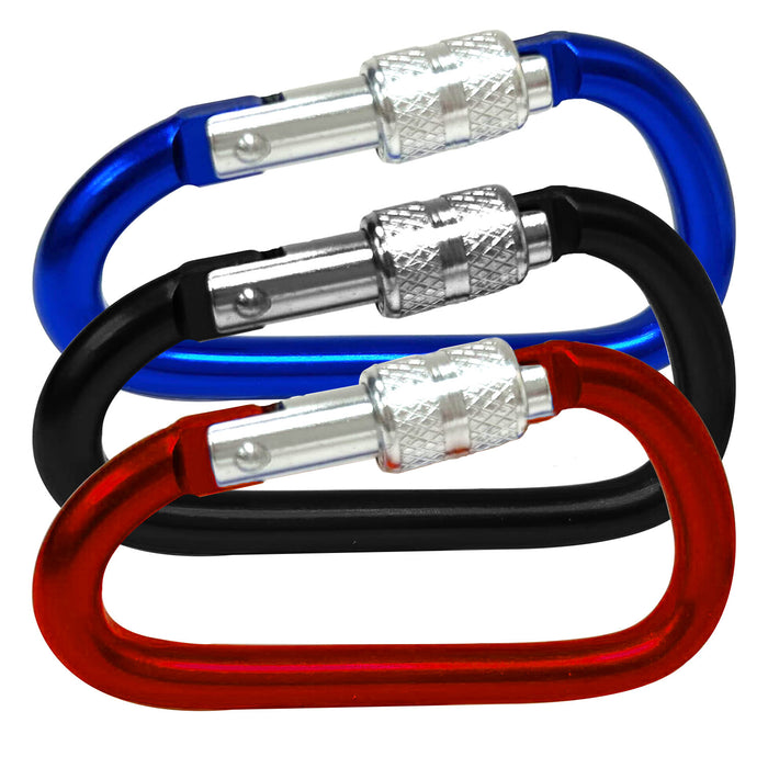 3 Auto Locking Carabines 2 5/8" Aluminum D-Ring Clips Camp Climbing Bag Keychain