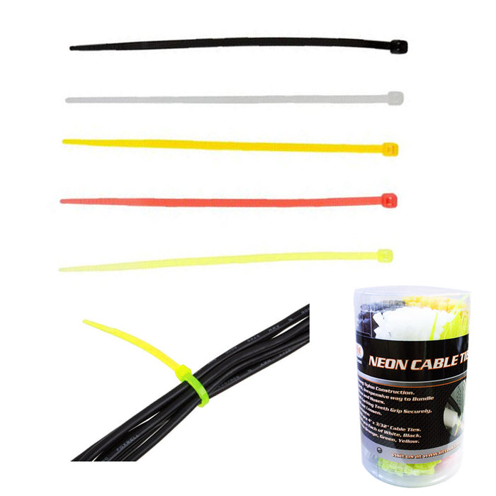 500 Pcs 4" Cable Zip Tie Nylon Wire UV Electrical Network Cord Assorted Neon New