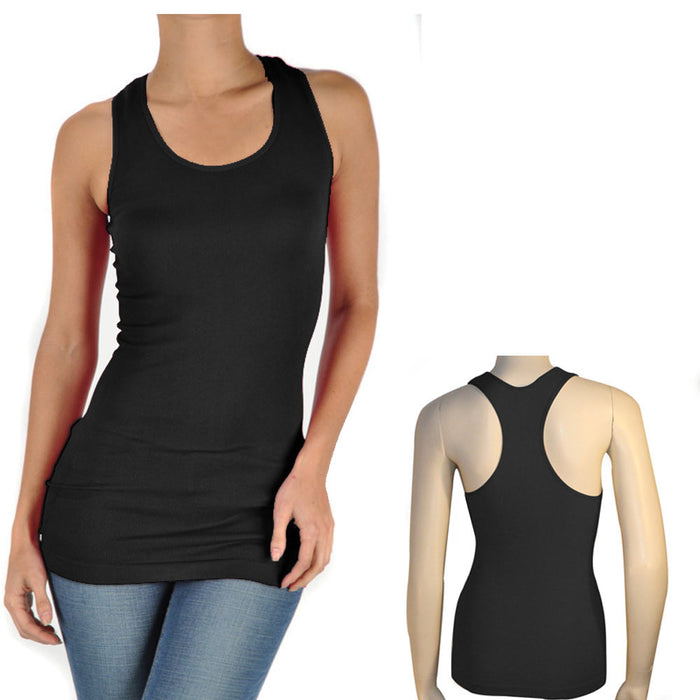 2 Women's Seamless Racerback Tank Top Stretch Sleeveless Basic Cami Sports Black