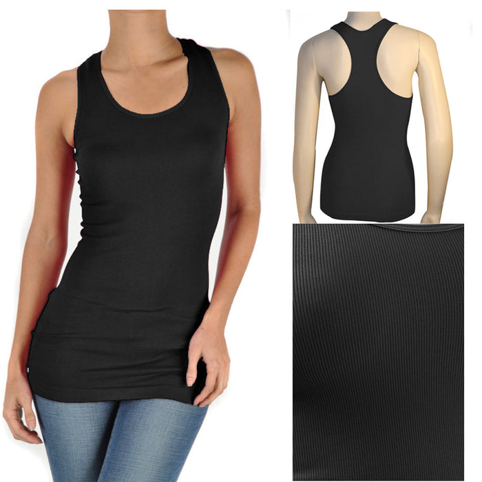 2 Women's Seamless Racerback Tank Top Stretch Sleeveless Basic Cami Sports Black