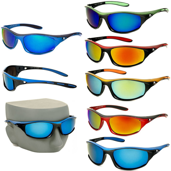 2 Sport Wrap Sunglasses Mens Fishing Golfing Glasses Mirror Lens UV400 Sun Shade