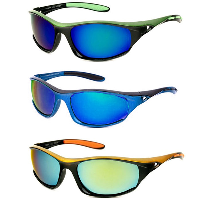 2 Sport Wrap Sunglasses Mens Fishing Golfing Glasses Mirror Lens UV400 Sun Shade