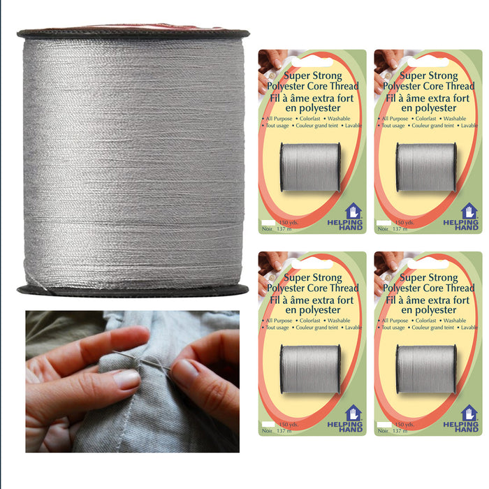 4 Pc Grey Polyester Thread Sewing 600 Yards All Purpose Core Stretch Strong