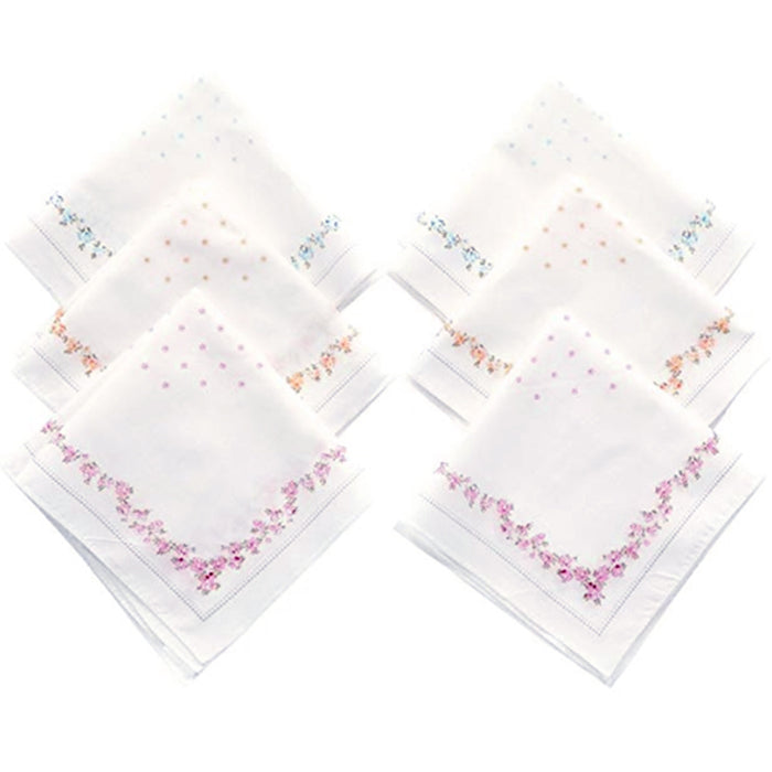 6 X Womens Handkerchiefs 100% Cotton Pocket Solid Fancy Ladies Suit Hankie Set