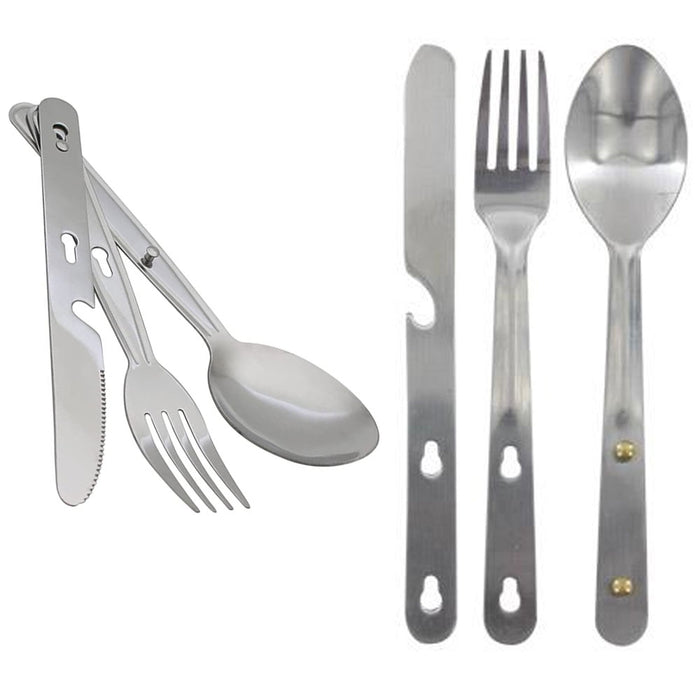 1 Set 4 in 1 Camping Cutlery Stainless Steel Eating Utensil Fork Knife Spoon NEW