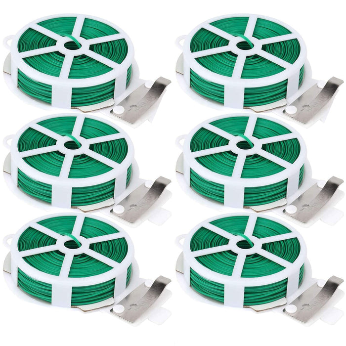 6 Pc Kitchen Bag Gardening Plant Green Twist Tie Wire Roll With Cutter 66ft Each