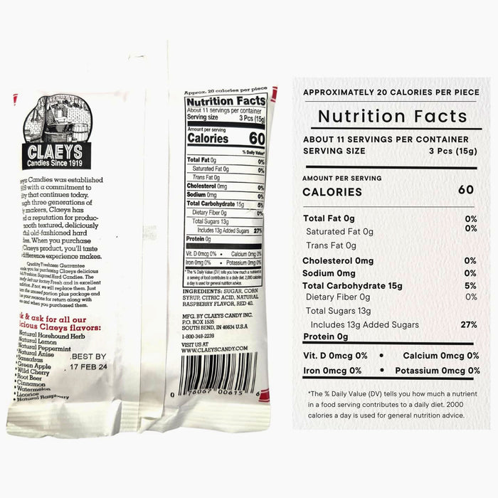 2 Bags Claeys Natural Raspberry Candy Drops Sweet Fruit Flavor Hard Candies 6oz
