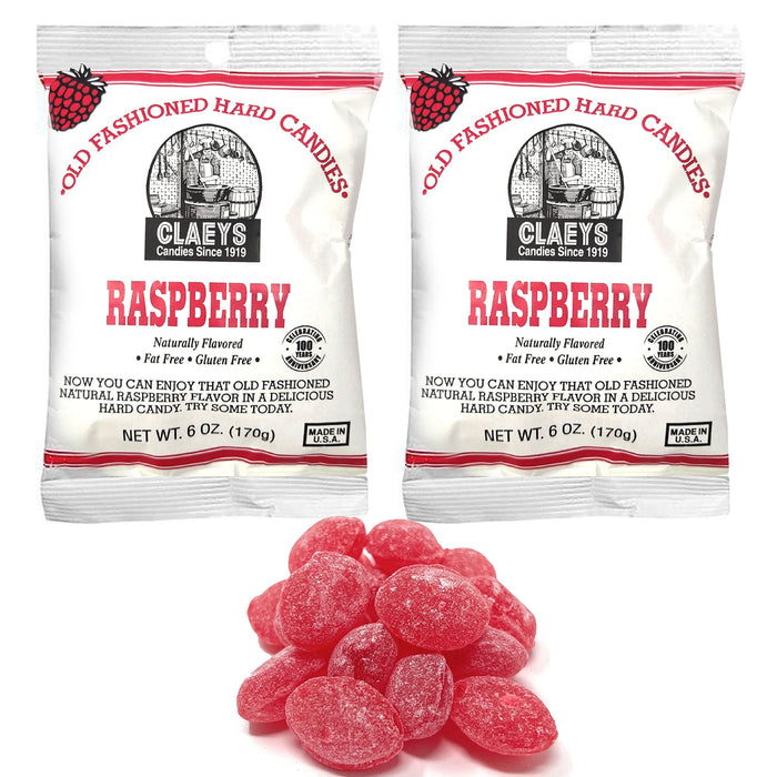 2 Bags Claeys Natural Raspberry Candy Drops Sweet Fruit Flavor Hard Candies 6oz