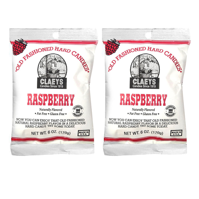 2 Bags Claeys Natural Raspberry Candy Drops Sweet Fruit Flavor Hard Candies 6oz