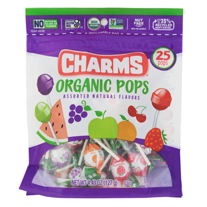 25 Pc Charms Organic Pops Lollipop Sucker Candy Natural Flavors Party Favors