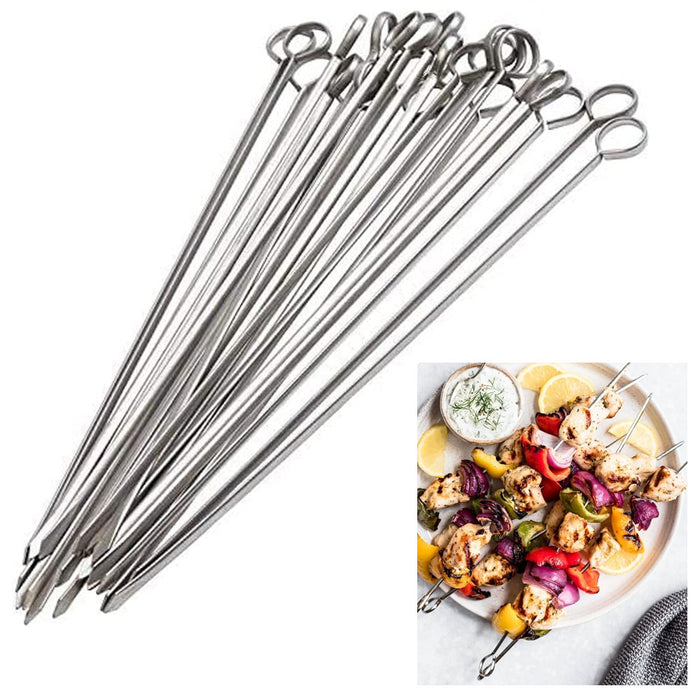 40 Pc Barbecue Skewers Stainless Steel BBQ 9.8"L Cooking Shish Kebab Grill Metal