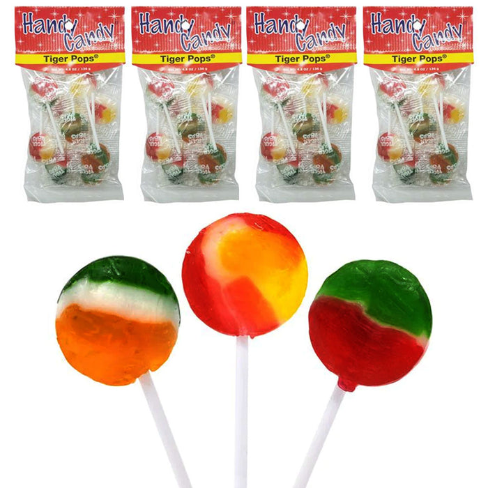 4 Bags Tiger Pops Suckers Flat Lollipops Candies Hard Candy Party Favors 3.5oz