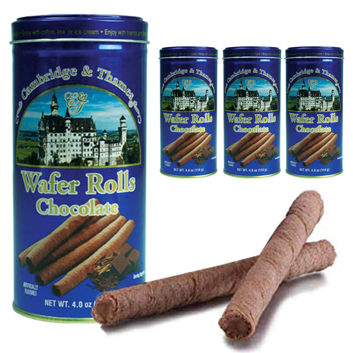4 Pk Wafer Rolls Chocolate Flavor Cookie Sticks Cocoa Mocha Dessert Snack Sweets