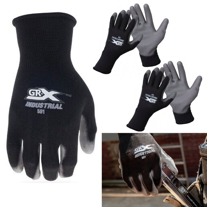 2 Pairs Thin PU Coated Palm Work Gloves Industrial Work Protect Hands Safety XL