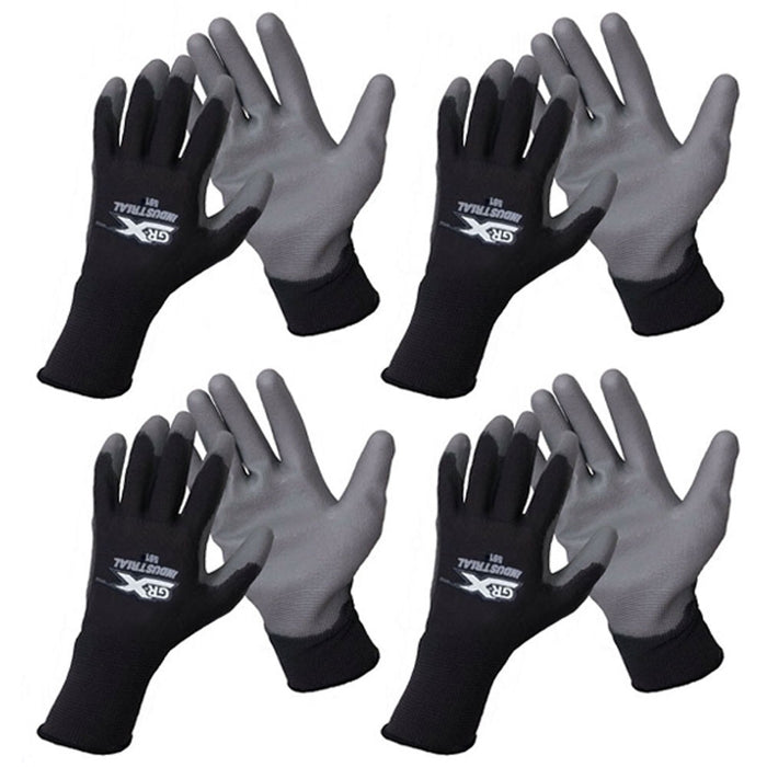 4 Pairs Safety Work Gloves Thin PU Coated Palm Industrial High Performance XL