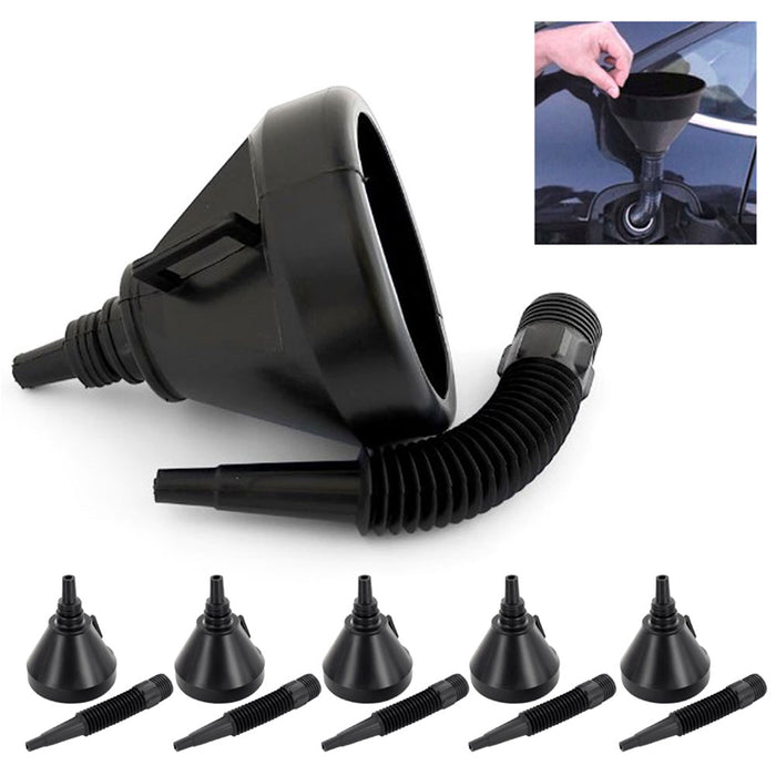 6 PK Car Plastic Funnel Flexible Spout Engine Oil Fluids Gasoline Extension Hose