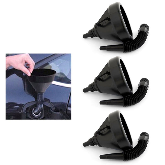 3 Car Auto Oil Funnel Flexible Spout Extension Mesh Screen Strainer Gasoline Kit