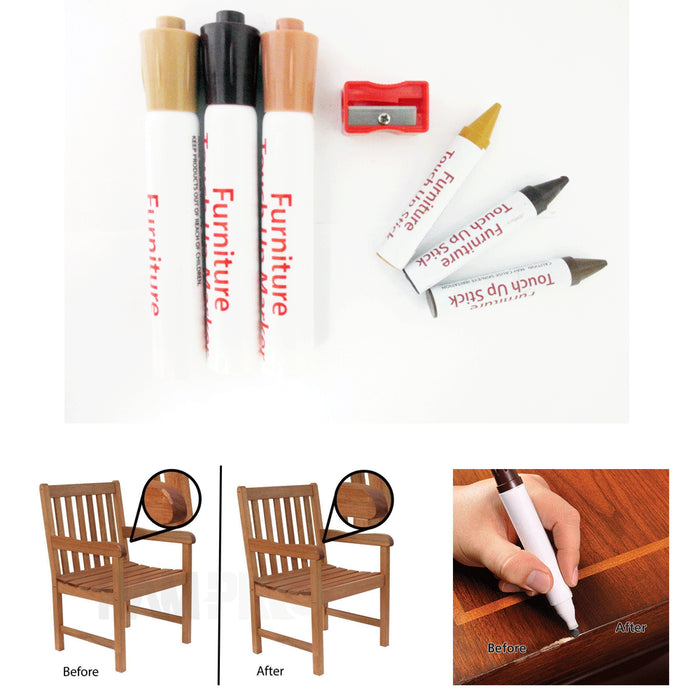 7Pc Wood Furniture Touch Up Kit Marker Pen Wax Scratch Filler Remover Repair Fix