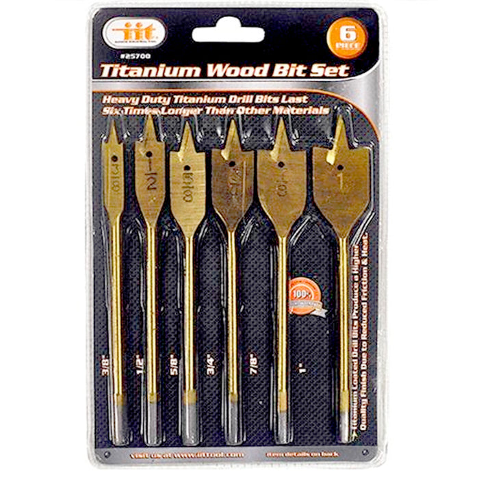 6 Pc Spade Drill Bit Set Paddle Wood Boring Flat Woodworking Titanium Coated New