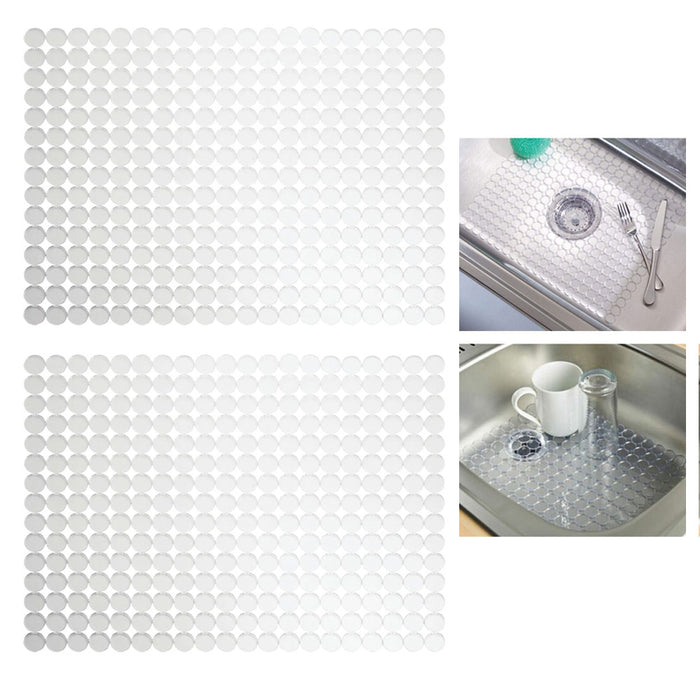 2 Pc Kitchen Sink Mat Clear Decorative Dish Protector Pad Circle Design 16"x12"