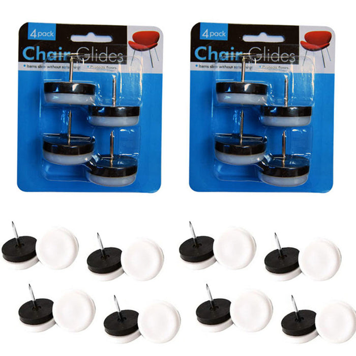 8 Plastic Nail In Chair Glides1 1/8" Base Protects Furniture Tile Carpet Floors
