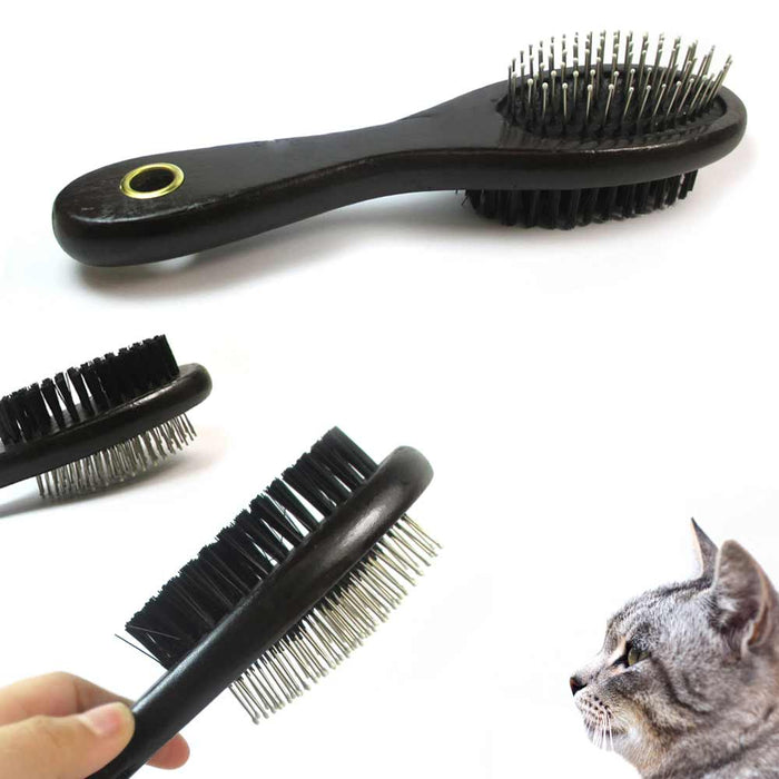 2 PC Double Side Bristle Pin Pet Dog Cat Hair Grooming Brush Fur Shedding Comb