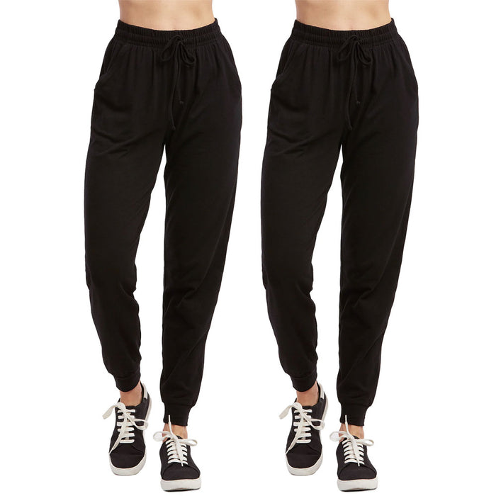 2 Pc Women's Joggers Athletic Sweat Pants Lounge Yoga Exercise Sport Gym Black L