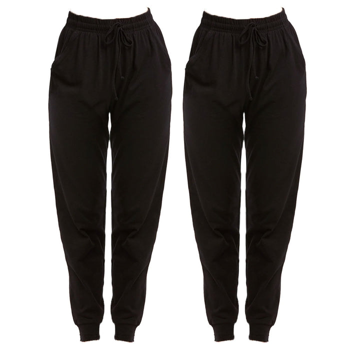 2 Pc Women's Joggers Athletic Sweat Pants Yoga Exercise Sport Gym Lounge Black M