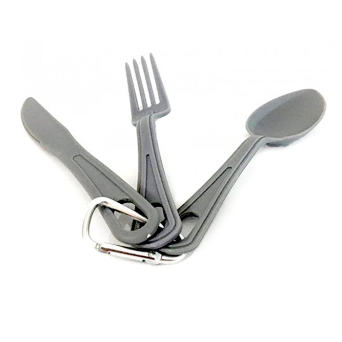6 Pc Camping Cutlery Utensil Set Carabiner Knife Fork Spoon Durable Reusable