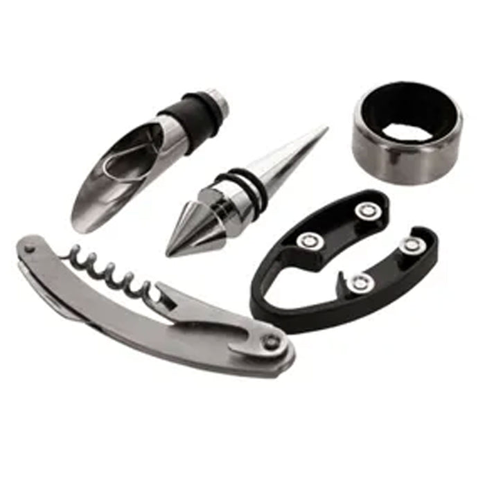 5-Piece Wine Bottle Opener Set Corkscrew Stopper Pourer Foil Cutter Kit Bar