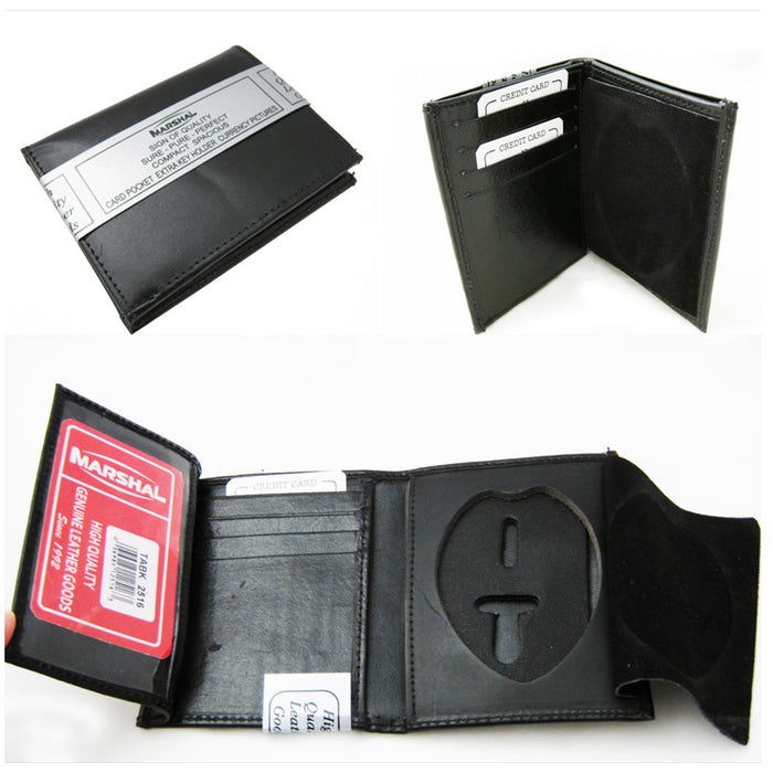 1 RFID Genuine Leather Trifold Badge Holder Wallet Black Police Badge Holder NEW