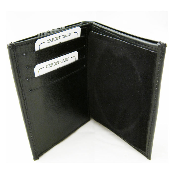 1 RFID Genuine Leather Trifold Badge Holder Wallet Black Police Badge Holder NEW