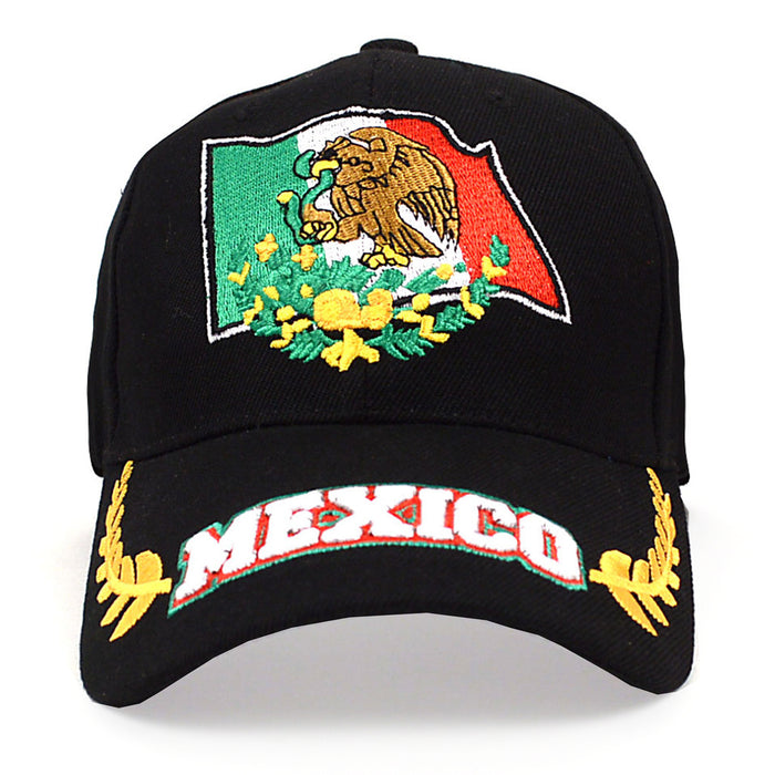 2 Pc Mexico Baseball Cap Black 3D Embroidered Mexican Flag Fitted Hat Dad Unisex