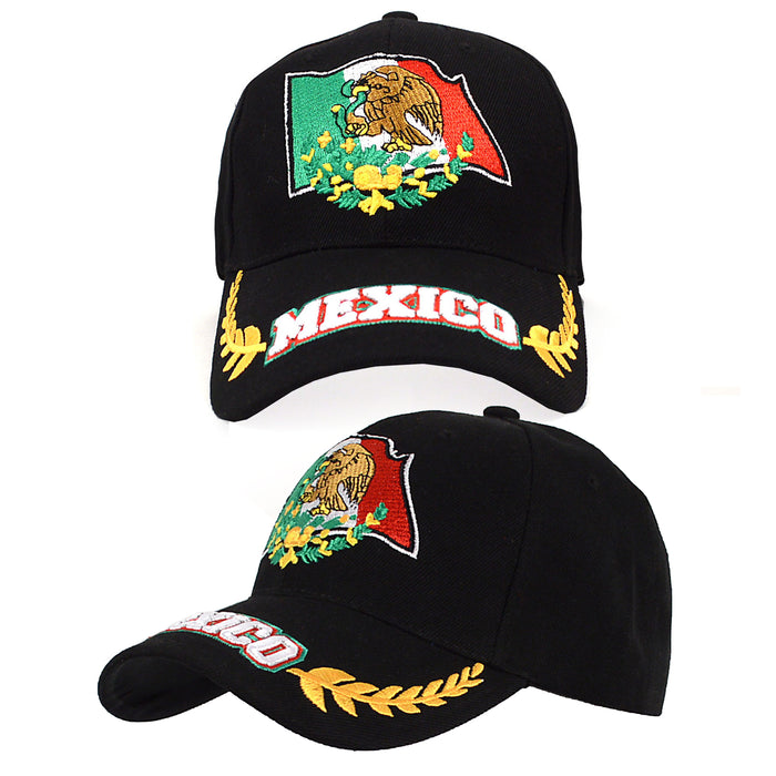 2 Pc Mexico Baseball Cap Black 3D Embroidered Mexican Flag Fitted Hat Dad Unisex