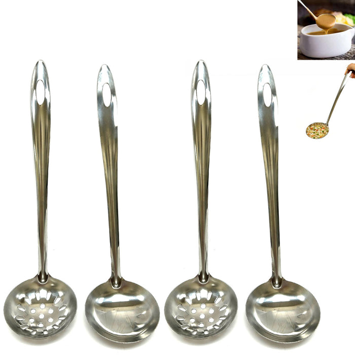 4pc Stainless Steel Serving Ladle Spoon Cooking Utensil Kitchen Tool Soup Strain