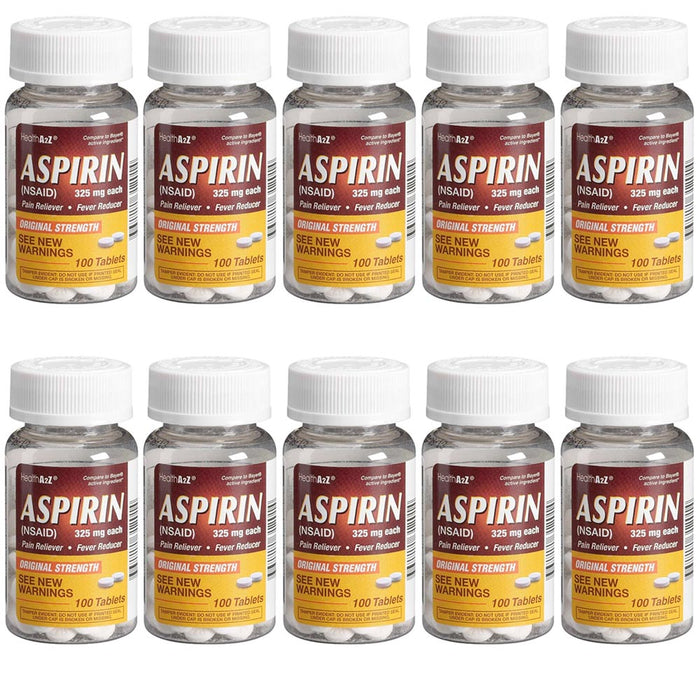 10 PACK Aspirin 325mg Uncoated Tablets 1000 count Original Strength Pain Relief Pill Medicine