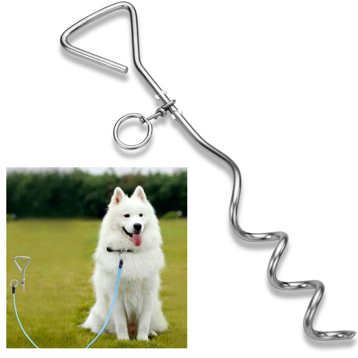 16" Chrome Heavy Duty Dog Tie Out Stake Spiral Metal Screw Yard Ground Spike NEW