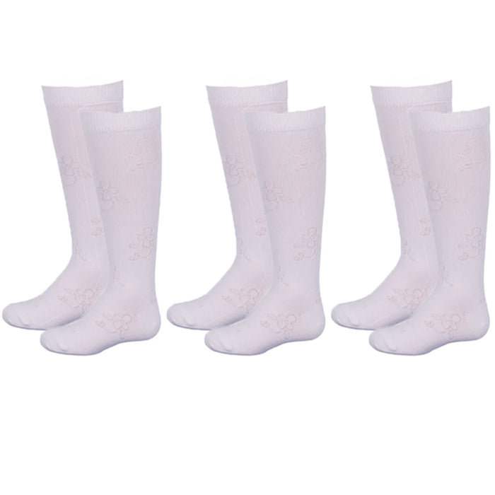 3 Pairs Knee High Socks Uniform School Soccer Tube Toddler Girl White Small 2-3
