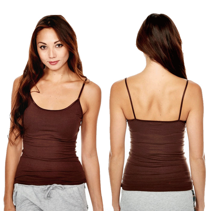 3 Pack Women’s Cami Tank Top Strap Long Camisole Stretch Cotton Brown S M L