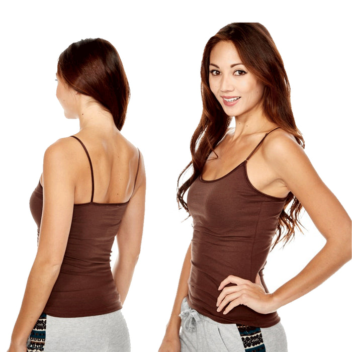 3pk Women’s Cami Tank Tops Long Strap Camisole Layering Basics Plain Brown S M L