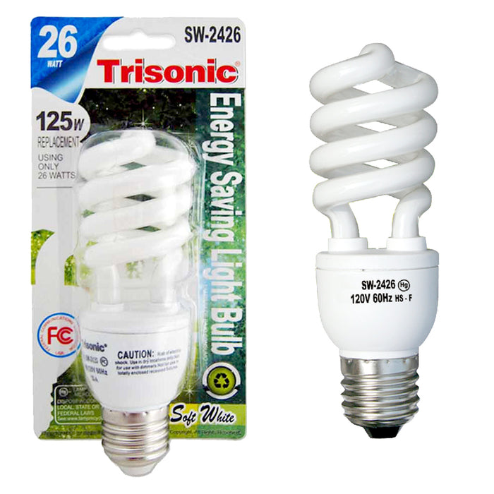 12 Pk Soft White 26W Spiral CFL Light Bulbs 125W Equivalent E26 Medium Base Lamp