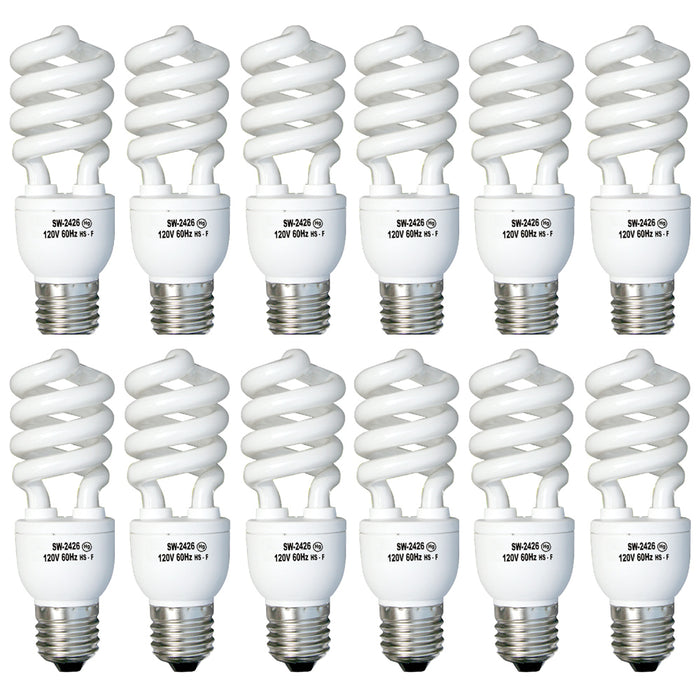 12 Pk Soft White 26W Spiral CFL Light Bulbs 125W Equivalent E26 Medium Base Lamp