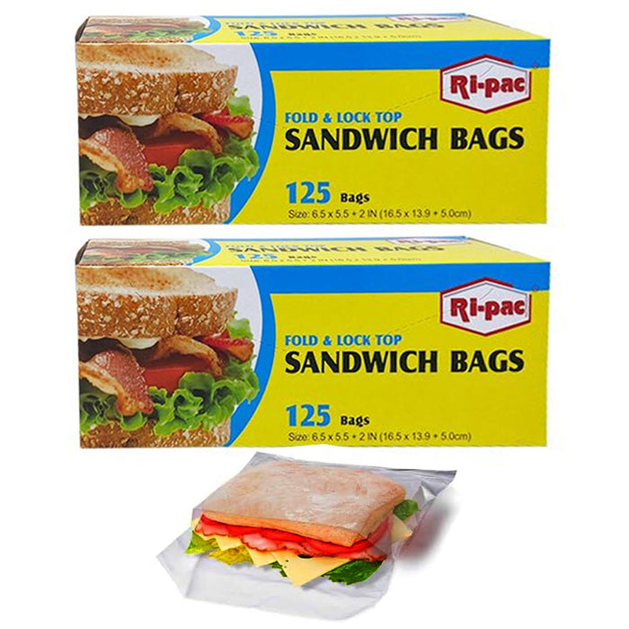 250ct Clear Sandwich Bags Fold Top Disposable School Lunch Baggies Snacks Food