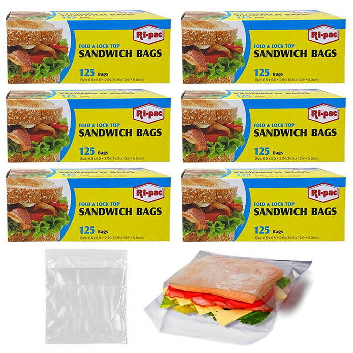 750ct Bulk Fold Top Sandwich Bags Disposable Plastic Lunch Baggies Storage Clear
