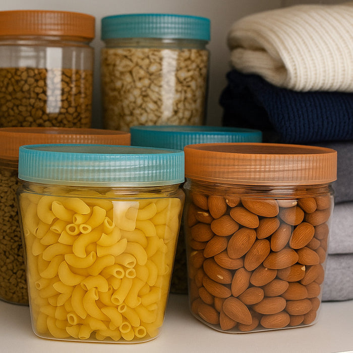 4pk Clear Square Plastic Jars Screw Lids Bpa Free 13.5oz Canister Dry Food Pasta