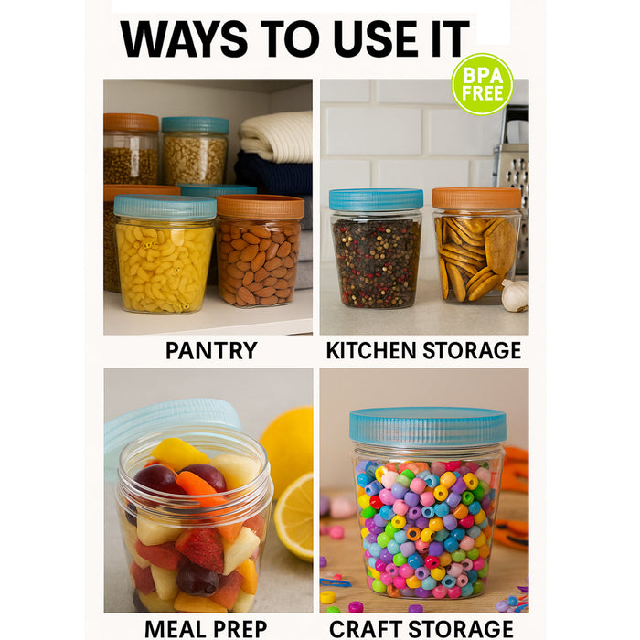 2 Pack Plastic Jars Containers w/ Lid Food Storage Kitchen Dry Food Snack 13.5oz