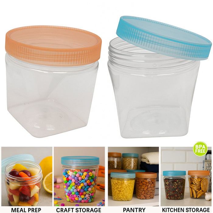 4pk Clear Square Plastic Jars Screw Lids Bpa Free 13.5oz Canister Dry Food Pasta