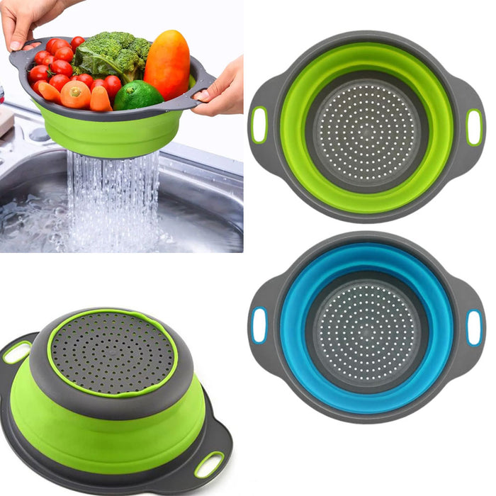 2 Pc Silicone Strainer Round Collapsible Colander Folding Wash Veggies Drainer