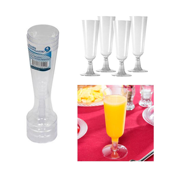 4Pc Wedding Plastic Wine Clear Champagne Flutes Disposable Glasses Cups 4.7oz